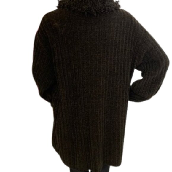 Olsen Chocolate Brown Ribbed Tunic Sweater with Fuzzy Cowl Neck - Picture 6 of 8